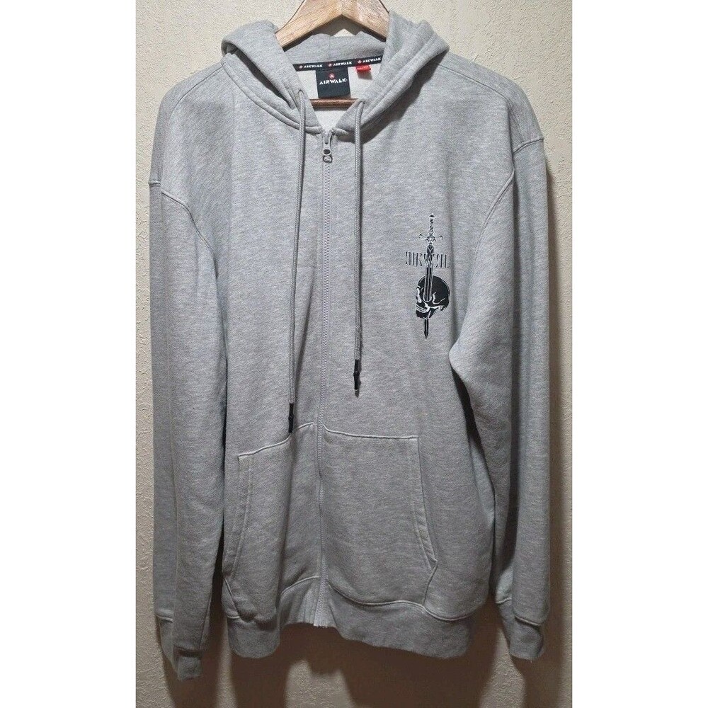 Airwalk Nine of Swords Zip Hoodie 2XL Skater Graphic Y2K Streetwear Gray Tarot